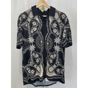 FARM RIO Geo Floral Printed Button Front Short Sleeve Shirt Black Unisex Size P